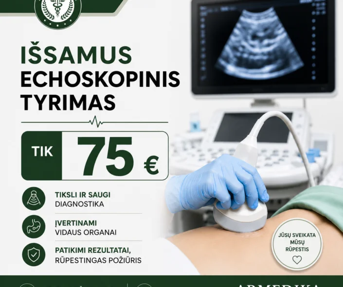 Puiki proga pasirūpinti sveikata: išsamus echoskopinis tyrimas moterims arba vyrams – tik 75 €!